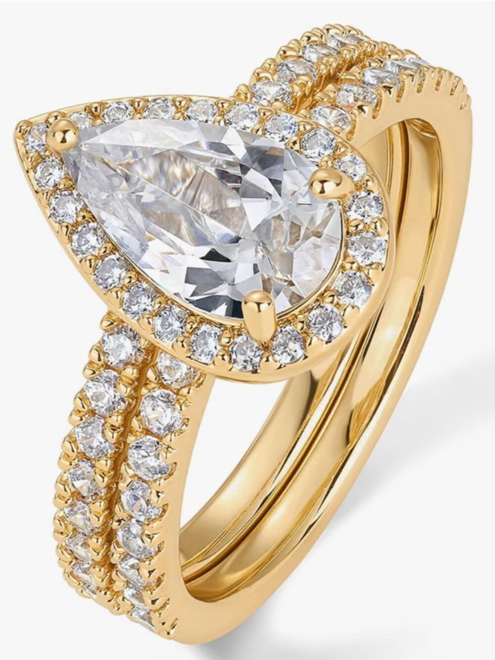 14K Gold Plated 1.7CT Pear Cubic Zirconia Eternity Ring